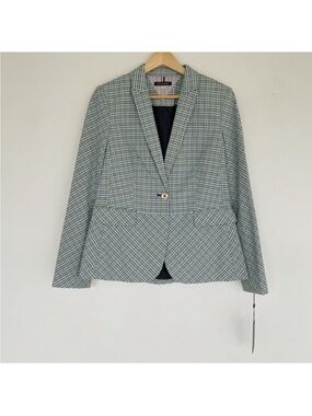 NWT Tommy Hilfiger Women's Single Button Checkered Plaid Blazer Size 6